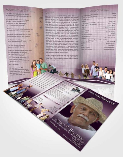 Obituary Template Trifold Brochure Distant Lavender Horizon