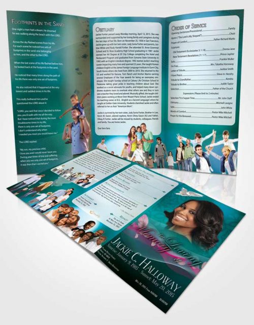 Obituary Template Trifold Brochure Divinity Turquoise Star