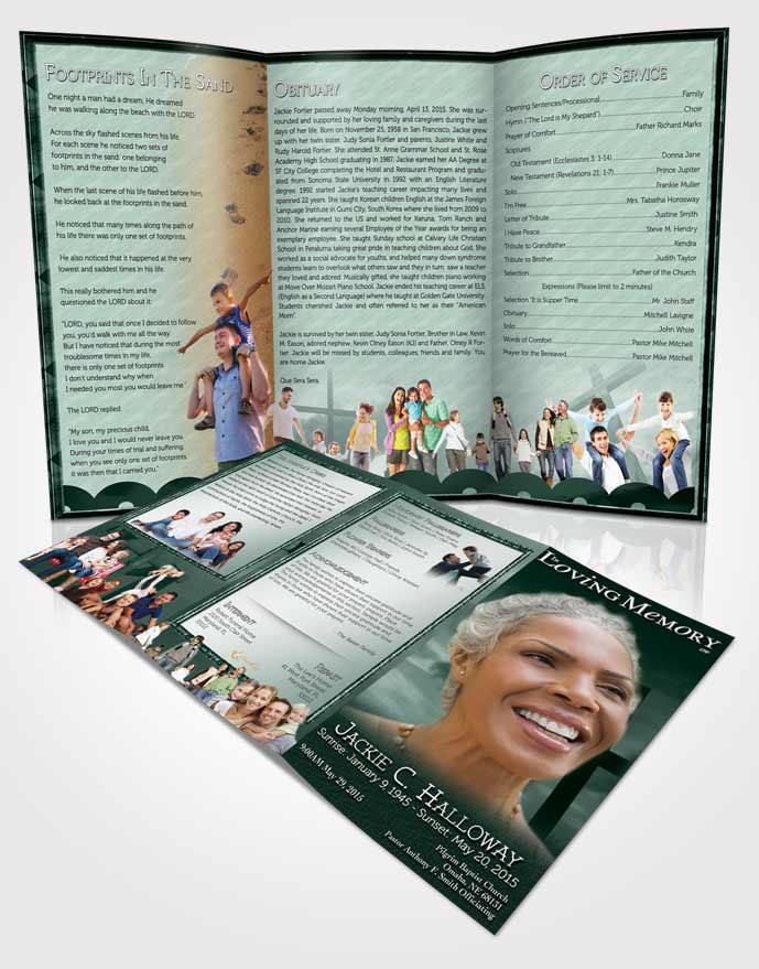 Obituary Template Trifold Brochure Emerald Cross in the Sky
