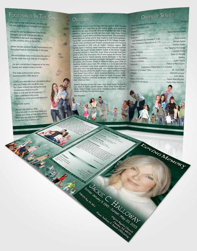 Obituary Template Trifold Brochure Emerald Dandelion Heaven