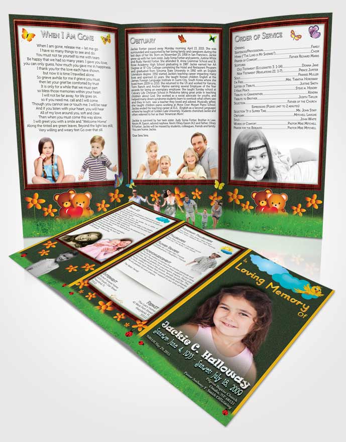 Obituary Template Trifold Brochure Emerald Dreams Childs Dream