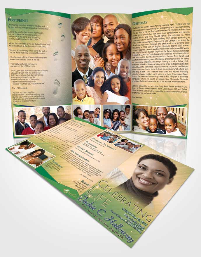 Obituary Template Trifold Brochure Emerald Forest Serenity