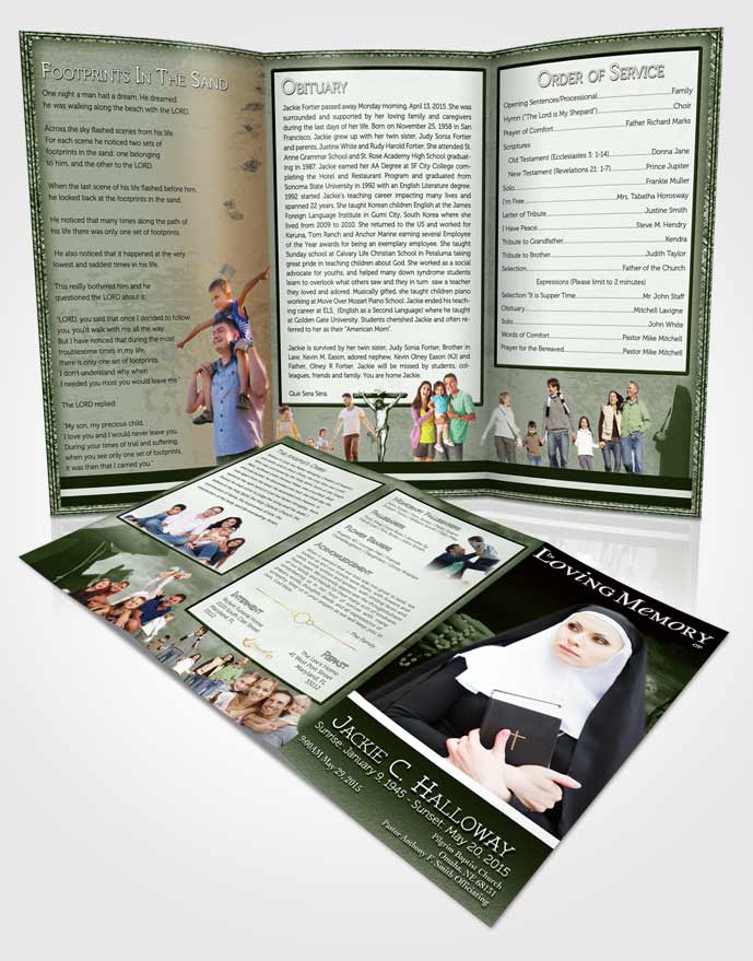 Obituary Template Trifold Brochure Emerald Heavenly Nun