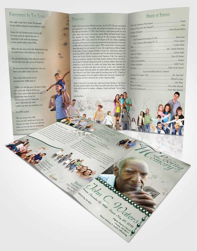 Obituary Template Trifold Brochure Emerald King of Hands