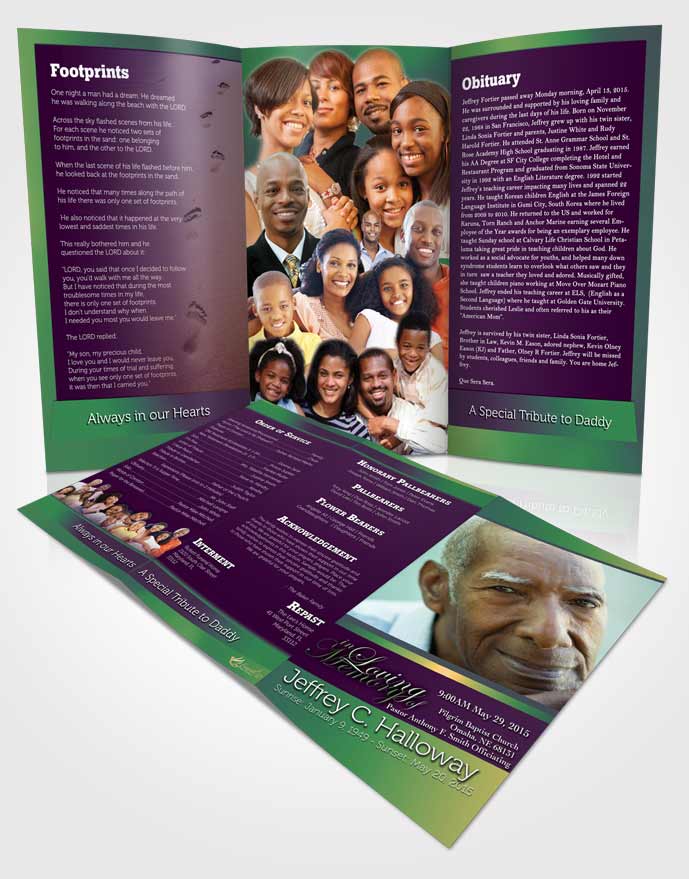 Obituary Template Trifold Brochure Emerald Serenity Tranquility Dark