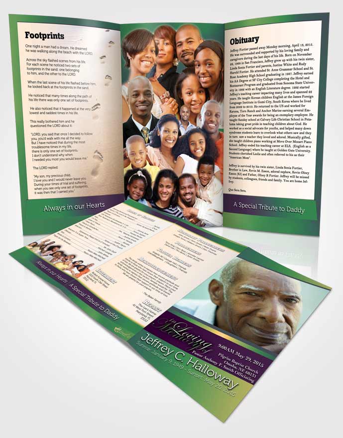 Obituary Template Trifold Brochure Emerald Serenity Tranquility Light