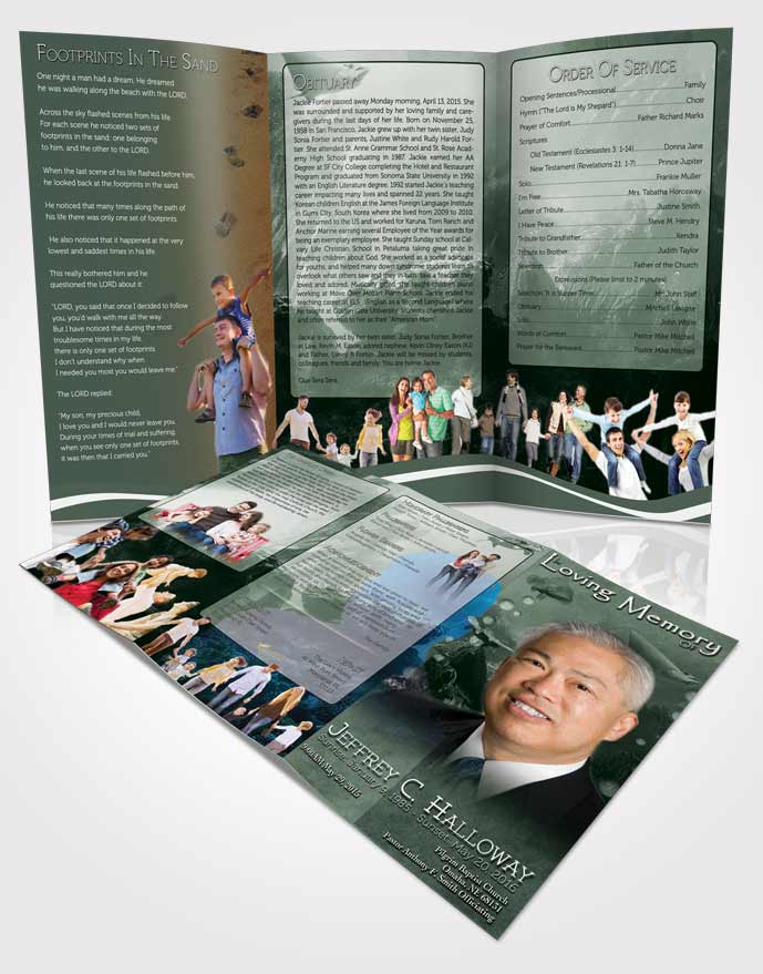 Obituary Template Trifold Brochure Emerald Water Lover