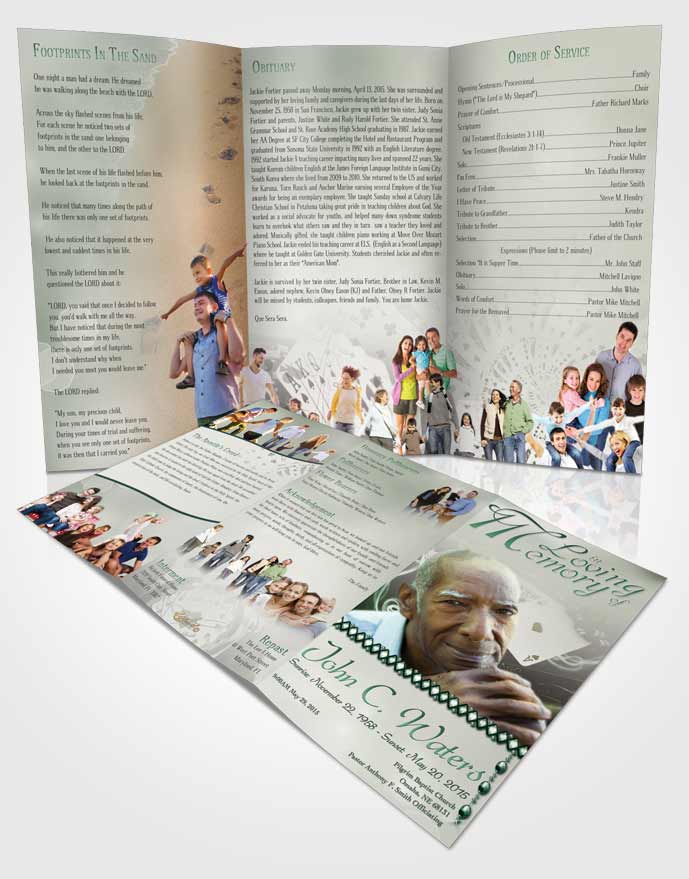 Obituary Template Trifold Brochure Emerald Weekend Card Game