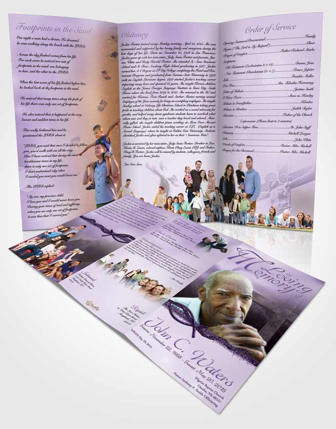 Obituary Template Trifold Brochure Evening Cross Lavender Honor