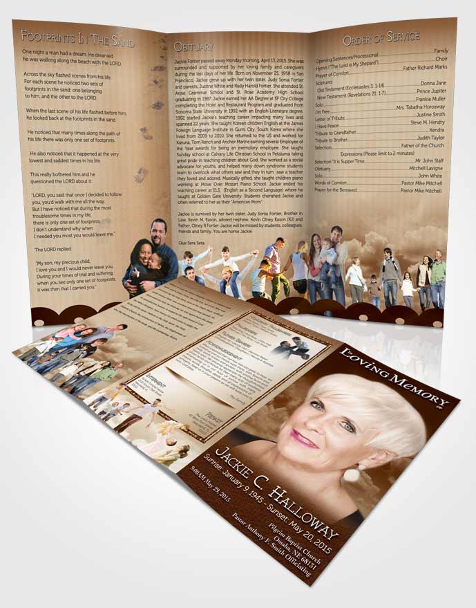 Obituary Template Trifold Brochure Fiery Golden Clouds