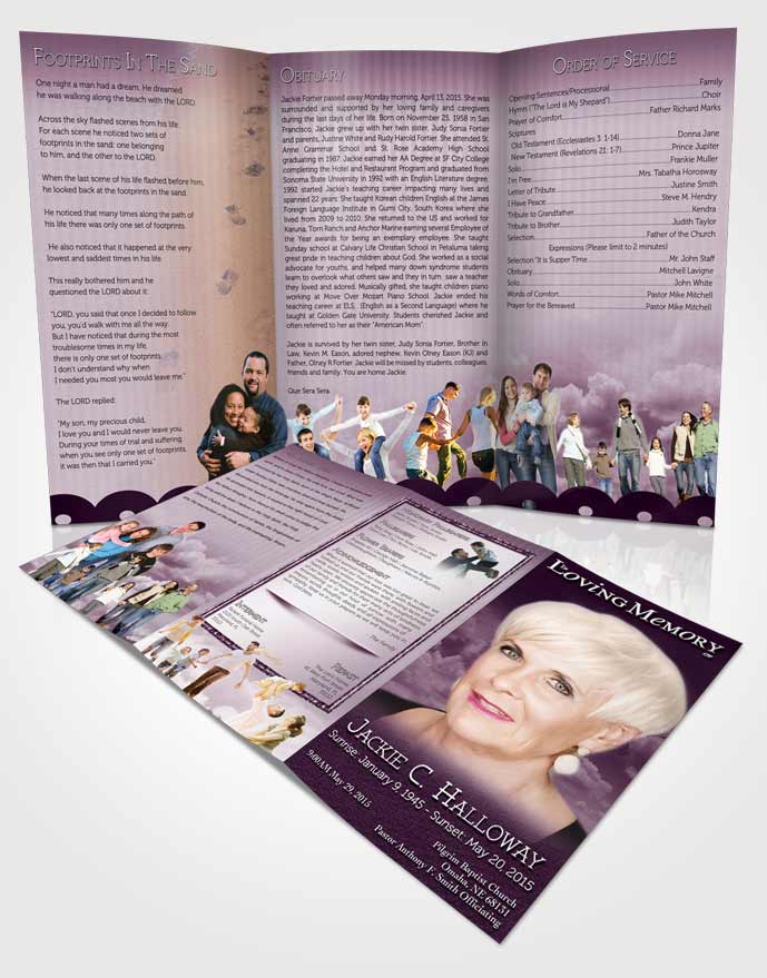 Obituary Template Trifold Brochure Fiery Lavender Clouds