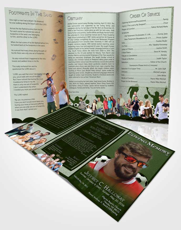 Obituary Template Trifold Brochure Forest Breeze Soccer Star