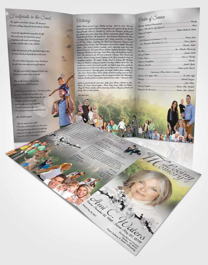 Obituary Template Trifold Brochure Forest River Black and White