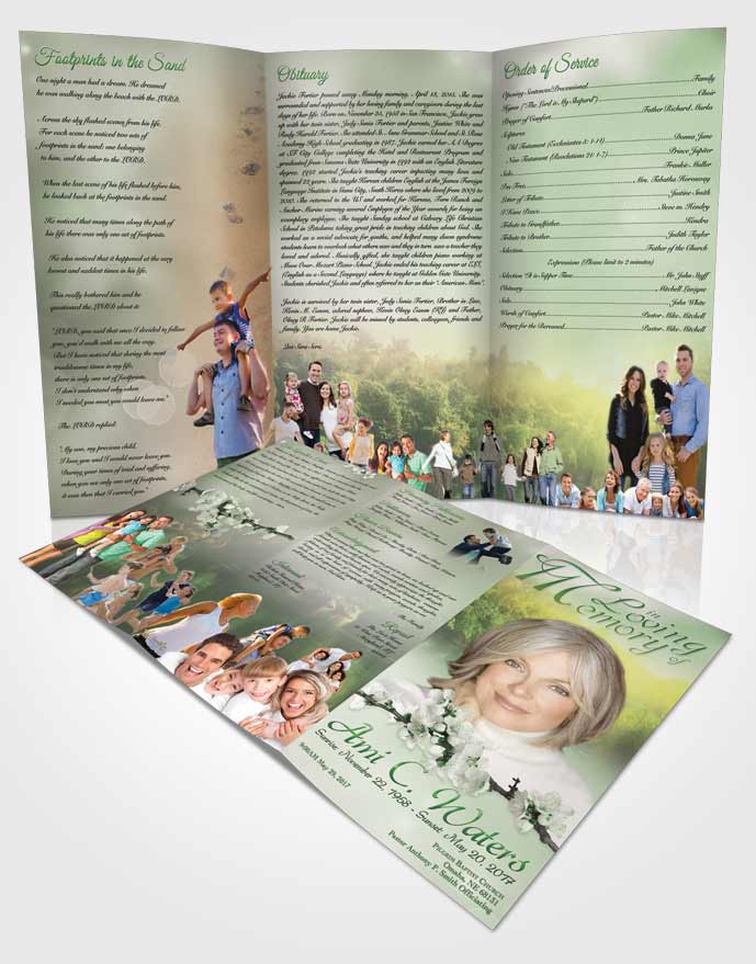 Obituary Template Trifold Brochure Forest River Emerald Glow
