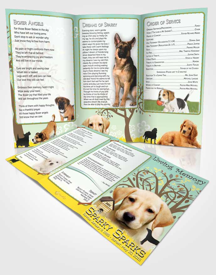Obituary Template Trifold Brochure Glowing Doggy Heaven