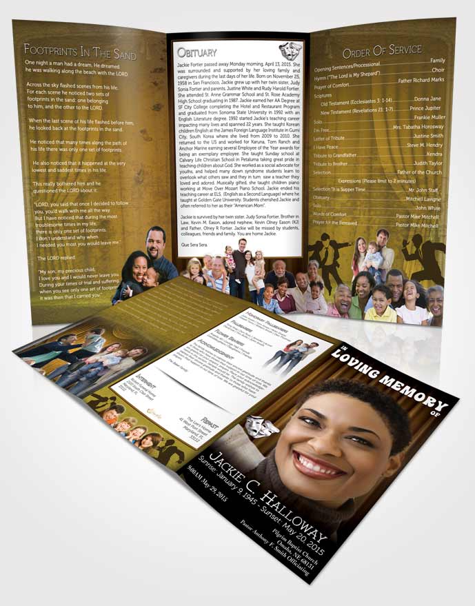 Obituary Template Trifold Brochure Golden Actor