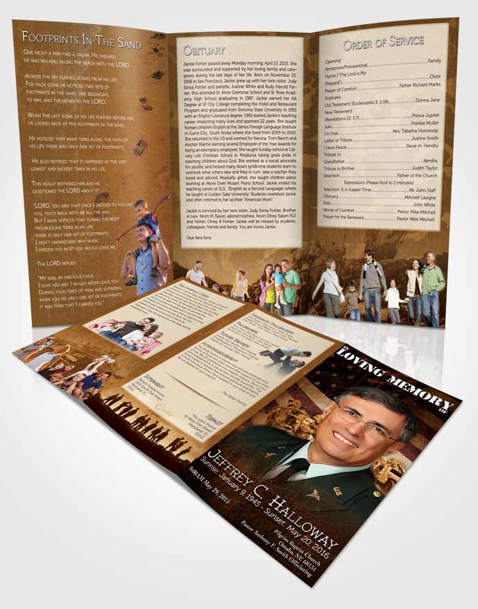 Obituary Template Trifold Brochure Golden Army Salute