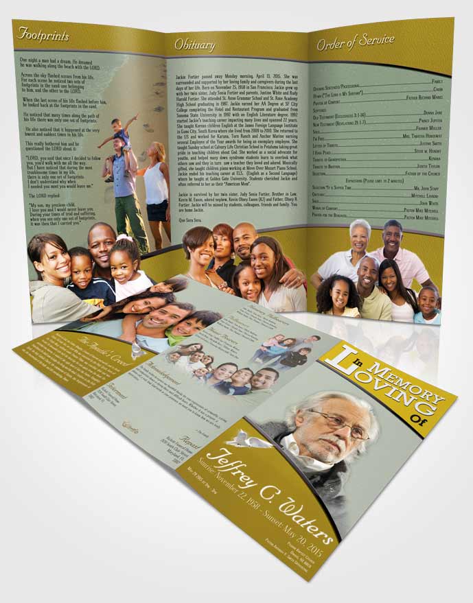 Obituary Template Trifold Brochure Golden Clarity