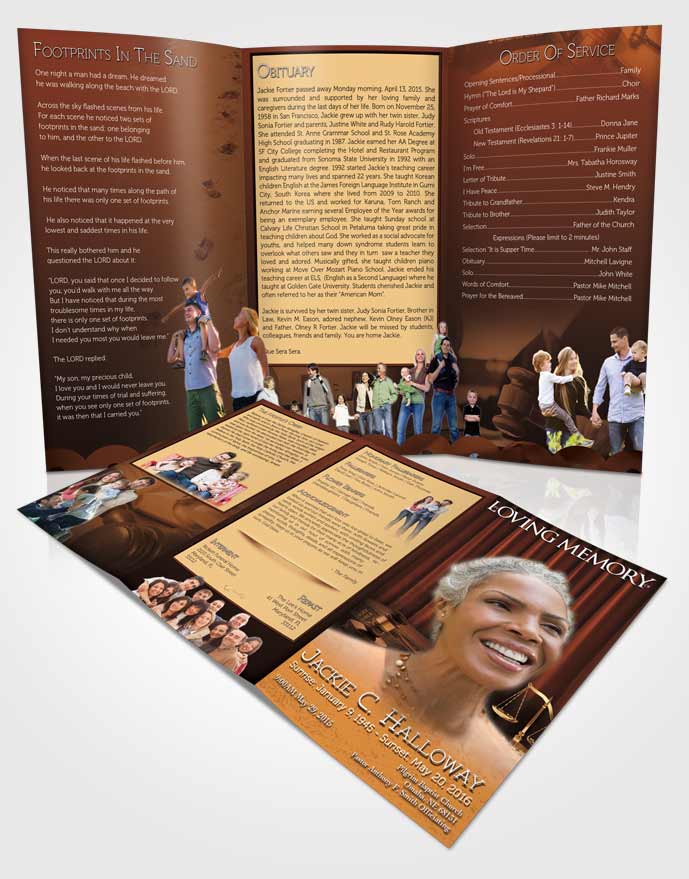 Obituary Template Trifold Brochure Golden Judge Justice