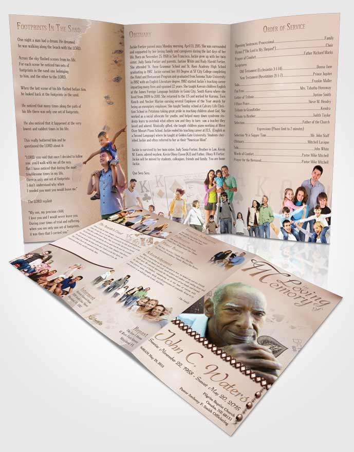 Obituary Template Trifold Brochure Golden King of Hands