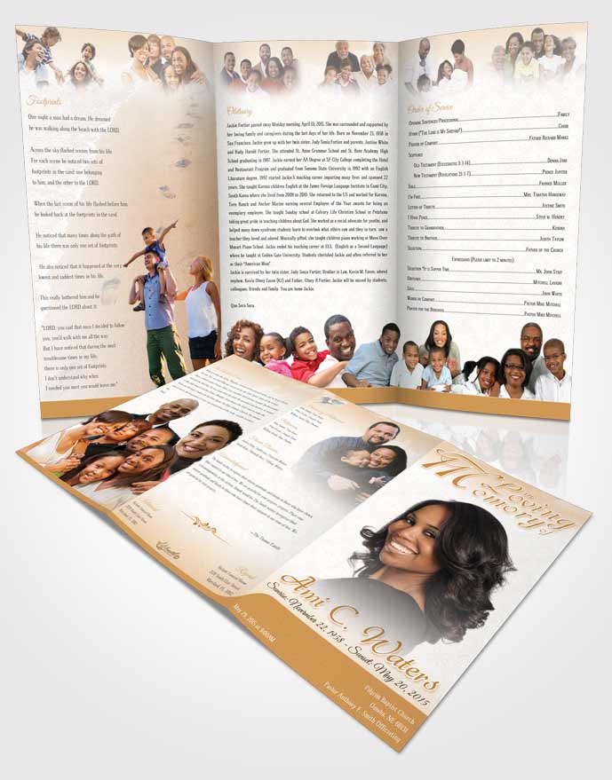 Obituary Template Trifold Brochure Golden Purity