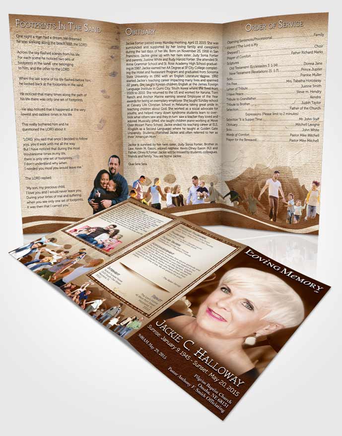 Obituary Template Trifold Brochure Golden Roses