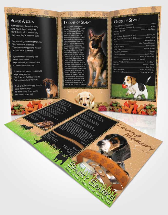 Obituary Template Trifold Brochure Golden Sparky the Dog