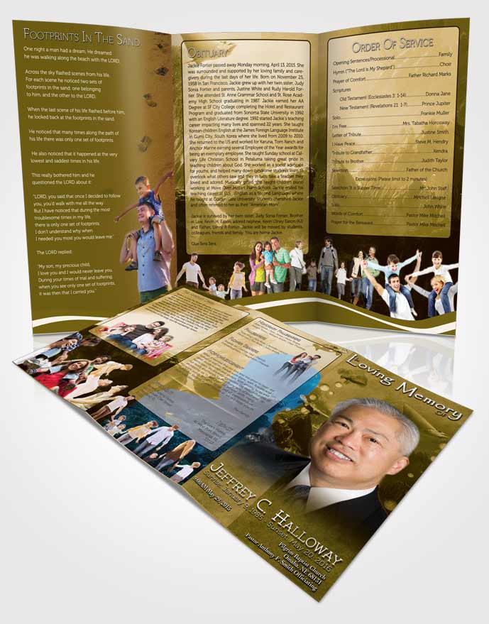 Obituary Template Trifold Brochure Golden Water Lover