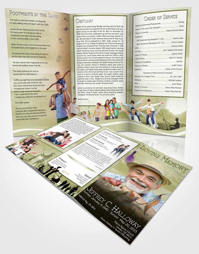Obituary Template Trifold Brochure Golden Waters Calm Fisherman
