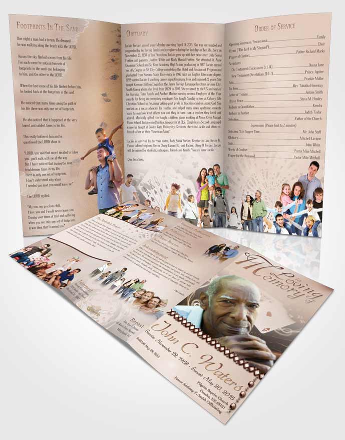 Obituary Template Trifold Brochure Golden Weekend Card Game