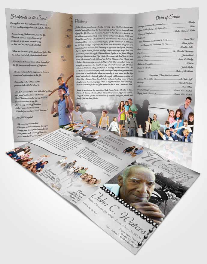 Obituary Template Trifold Brochure Golfing Day Black and White