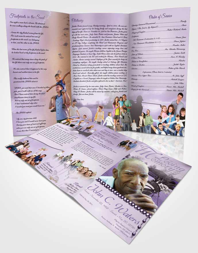 Obituary Template Trifold Brochure Golfing Day Lavender Honor