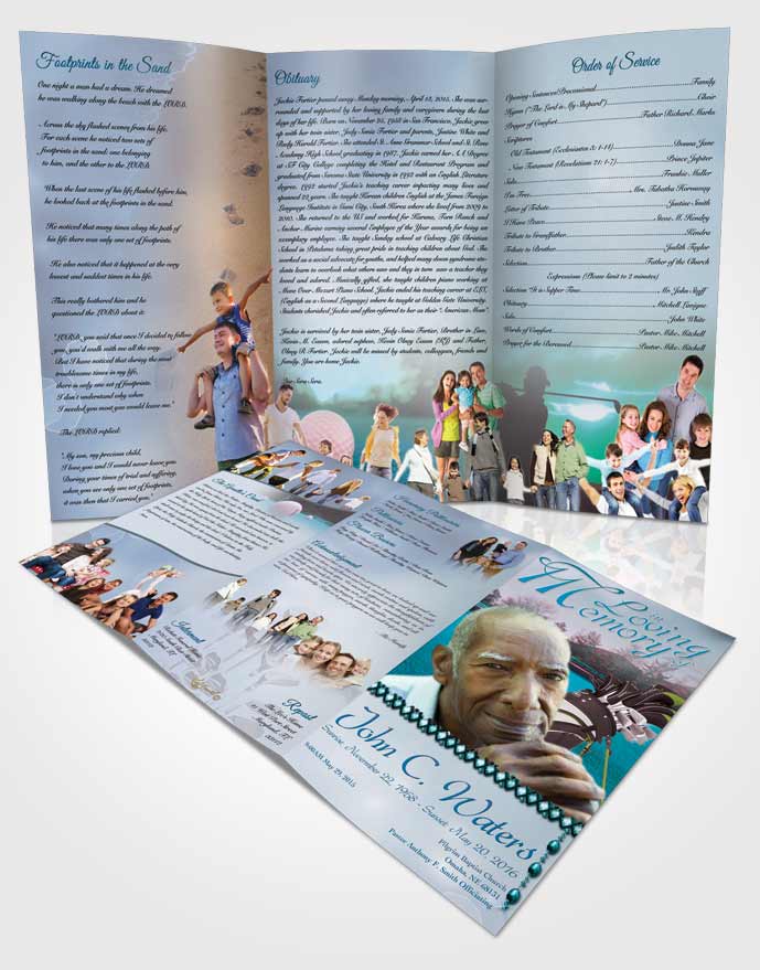 Obituary Template Trifold Brochure Golfing Day Ocean Breeze