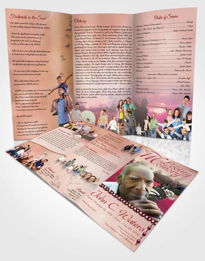 Obituary Template Trifold Brochure Golfing Day Strawberry Dream