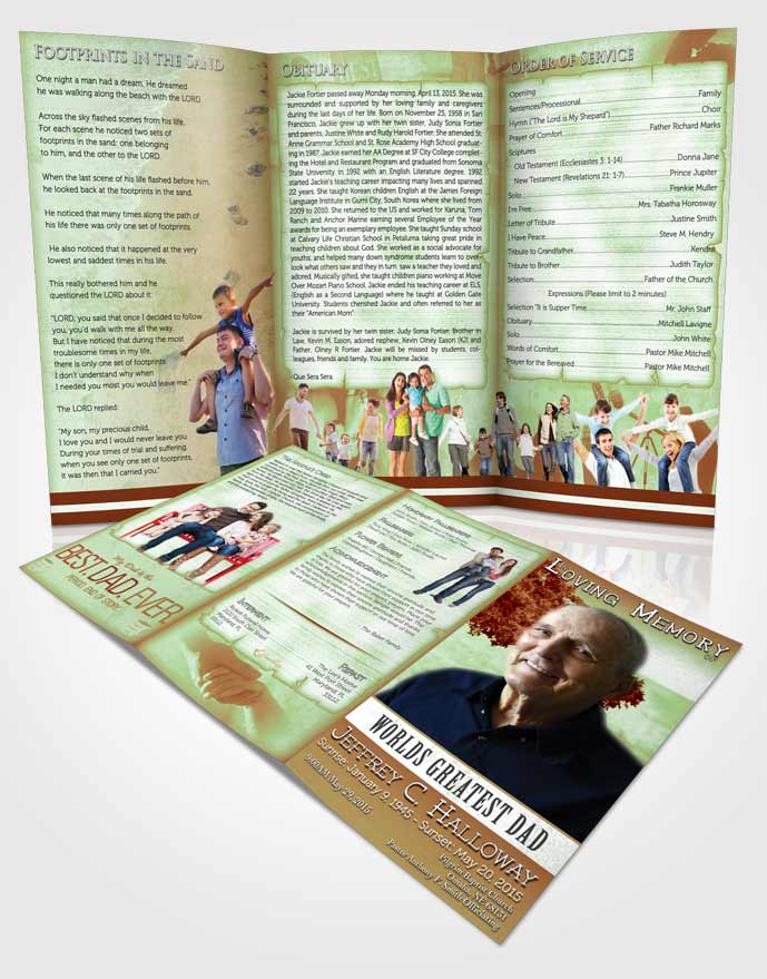 Obituary Template Trifold Brochure Greatest Dad Emerald Bliss