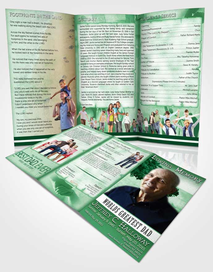 Obituary Template Trifold Brochure Greatest Dad Glowing Emerald