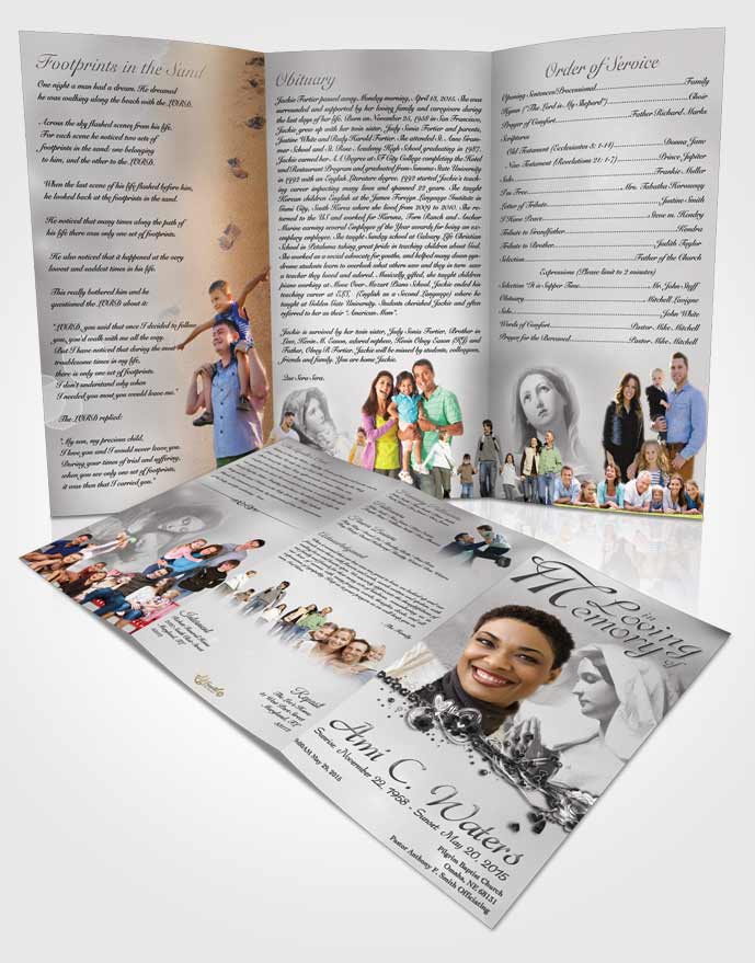Obituary Template Trifold Brochure Hail Mary Black and White