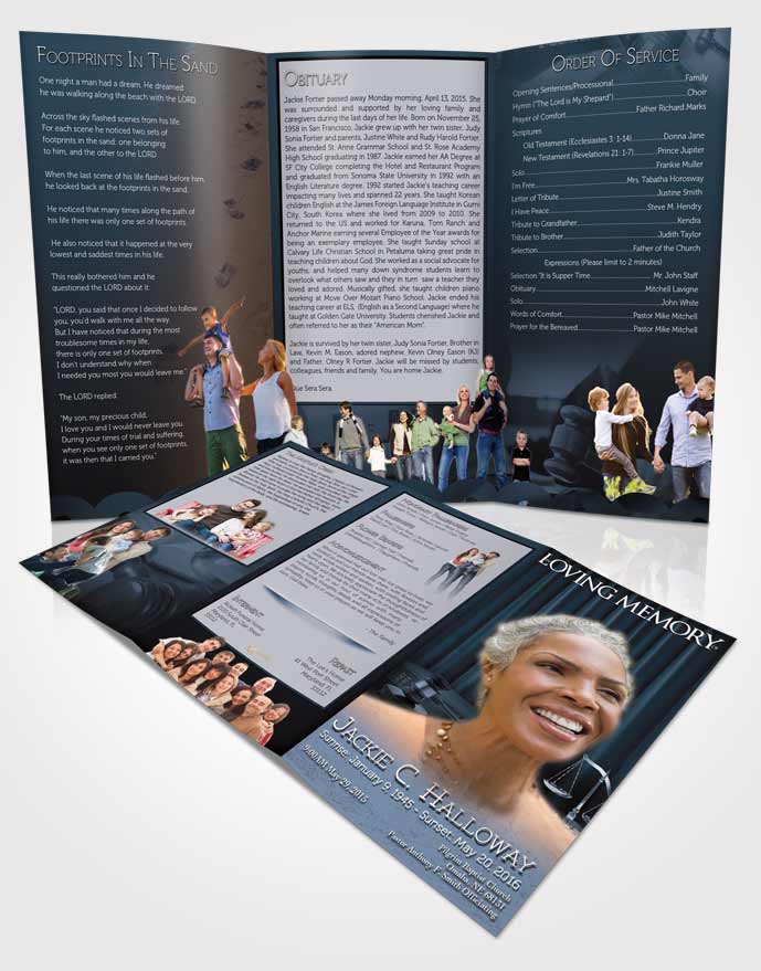 Obituary Template Trifold Brochure Heavenly Blue Judge Justice
