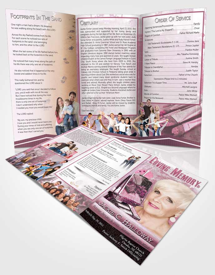 Obituary Template Trifold Brochure Heavenly Pink Painters Paradise