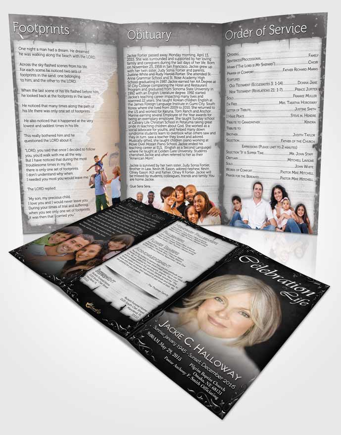 Obituary Template Trifold Brochure Heavens Touch Black and White