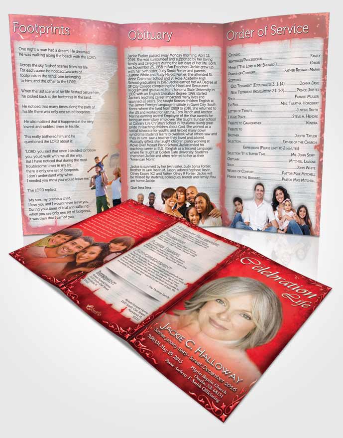 Obituary Template Trifold Brochure Heavens Touch Brilliant Ruby