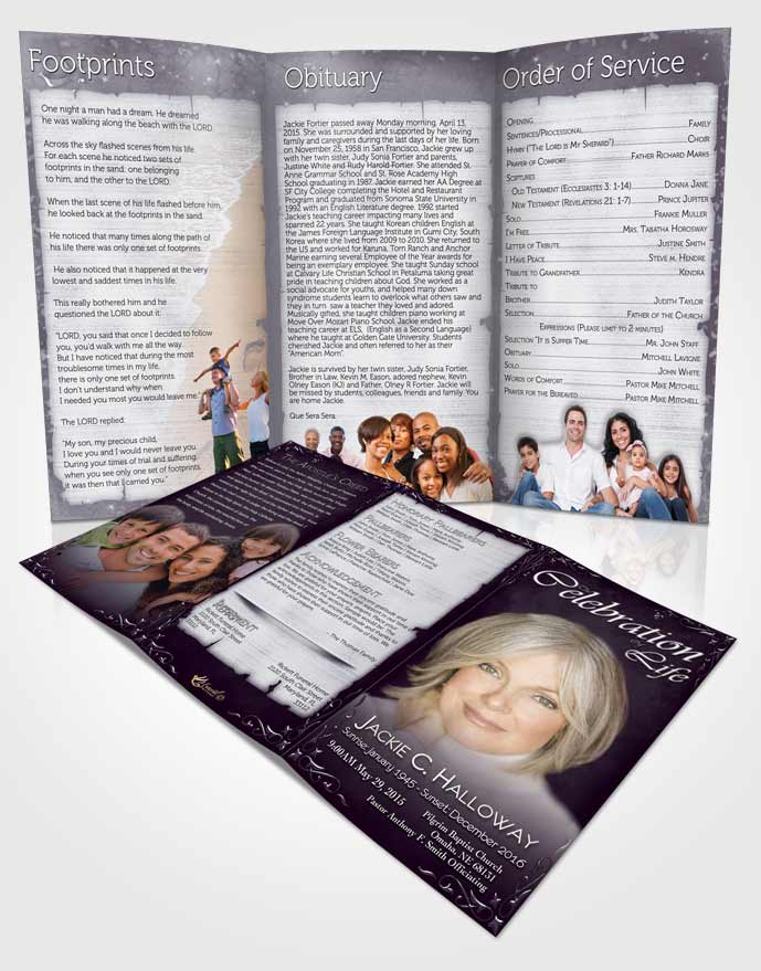 Obituary Template Trifold Brochure Heavens Touch Dark Lavender