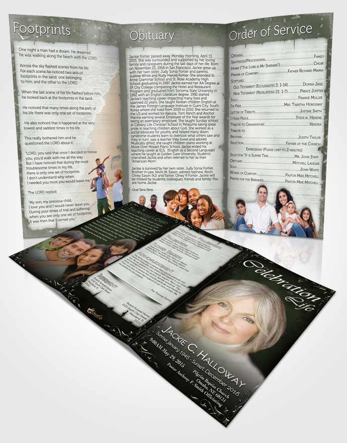 Obituary Template Trifold Brochure Heavens Touch Deep Forest