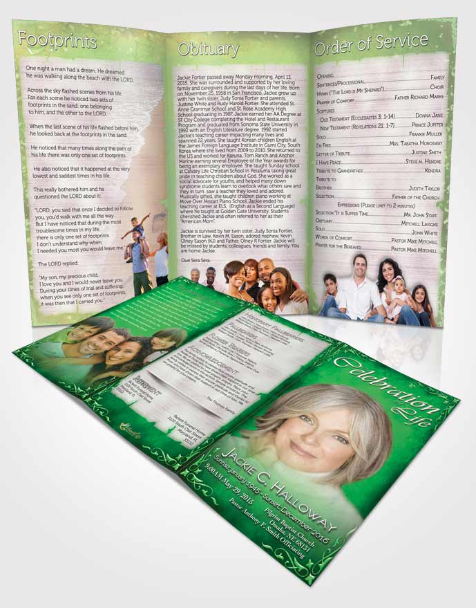 Obituary Template Trifold Brochure Heavens Touch Forest Sky