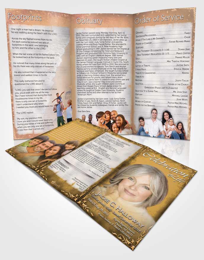 Obituary Template Trifold Brochure Heavens Touch Golden Desire