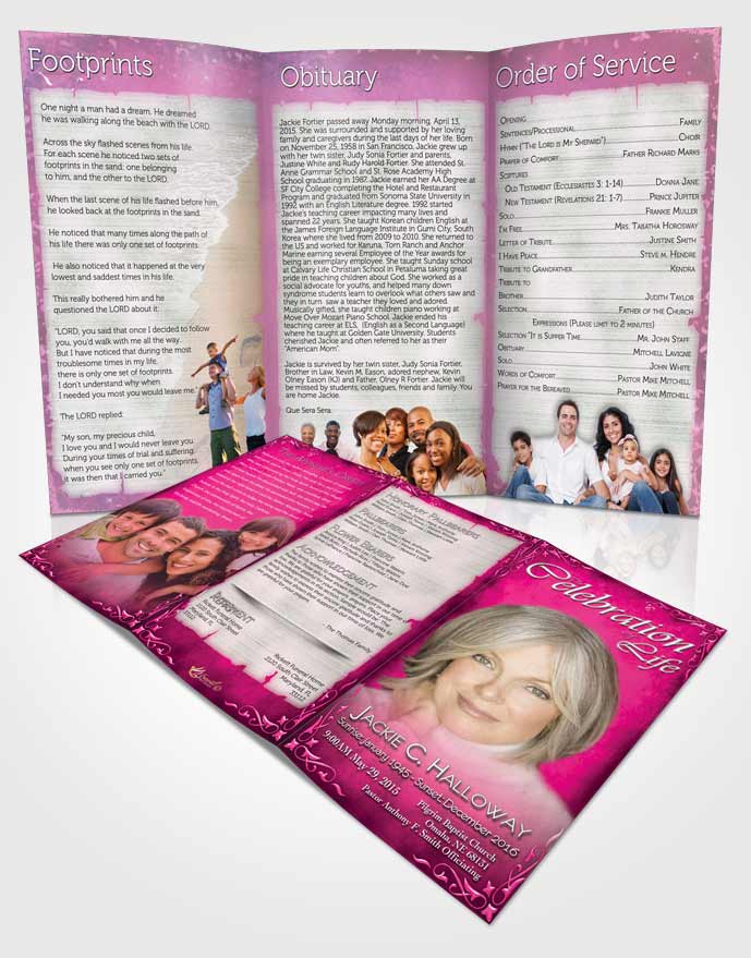 Obituary Template Trifold Brochure Heavens Touch Hot Pink