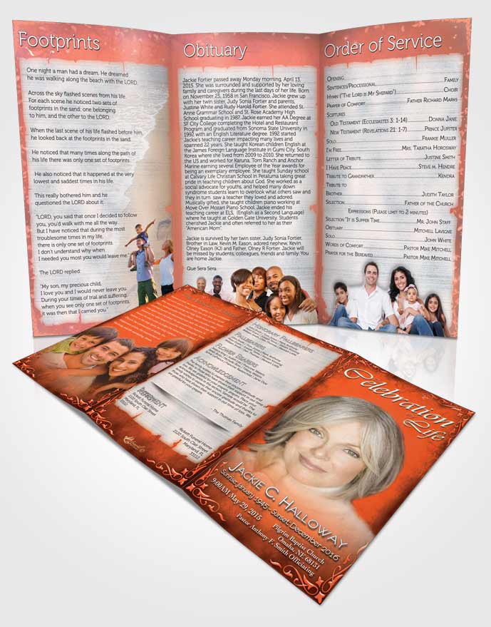 Obituary Template Trifold Brochure Heavens Touch Peach Serenity