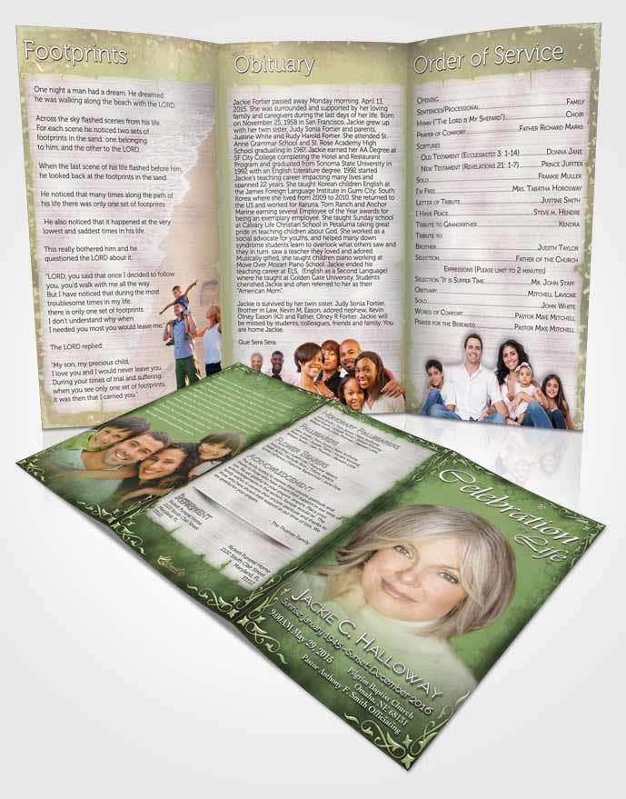 Obituary Template Trifold Brochure Heavens Touch Soft Emerald Mountain