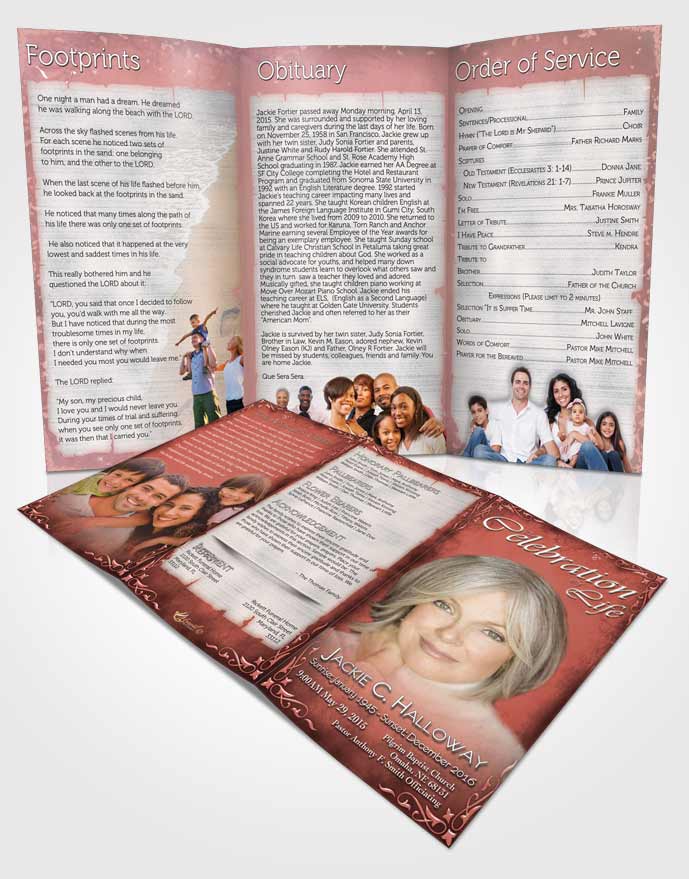 Obituary Template Trifold Brochure Heavens Touch Soft Ruby