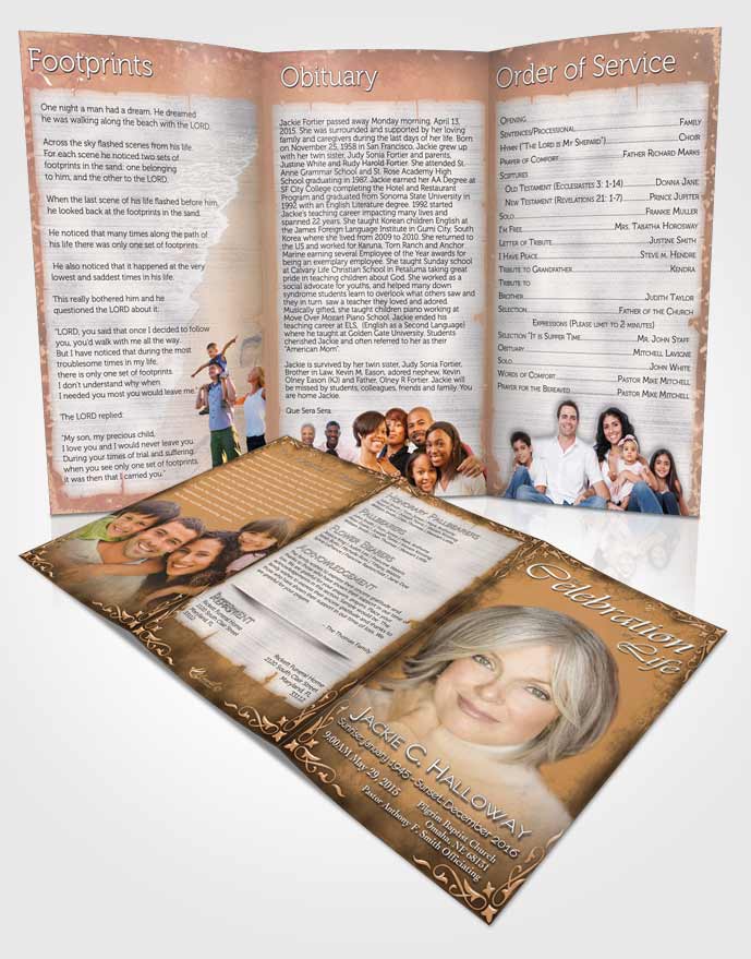 Obituary Template Trifold Brochure Heavens Touch Soft Rustic Touch